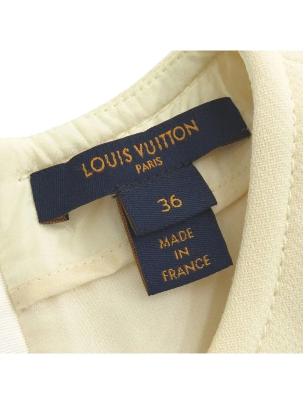 Louis Vuitton with Ribbon Bicolor Sleeveless Wool Ivory Navy Dress 36